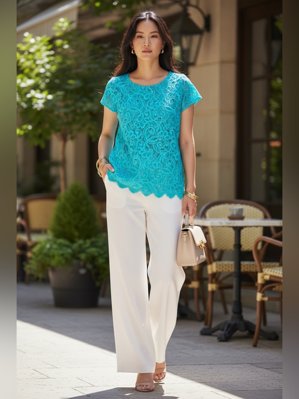 Lilly Pulitzer Aqua Blue Lace Overlay Short Sleeve Tunic Top Size S